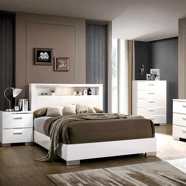 Carlie | Queen Bed | White, Chrome