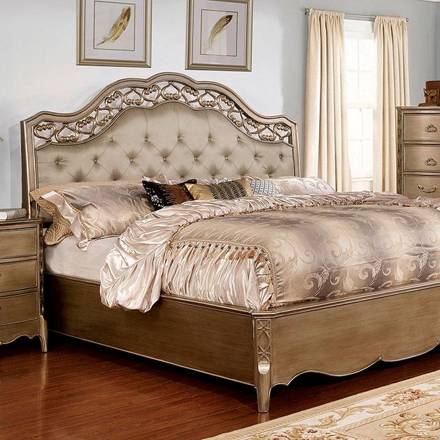 Capella | Eastern King Bed | Padded Leatherette Camelback Headboard