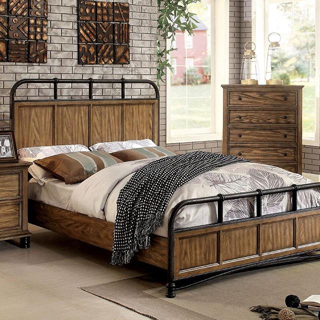 Mcville | Eastern King Bed | Metal Frame & Wood Panels