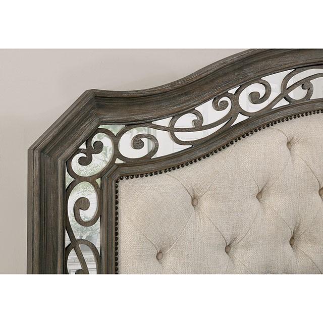 Persephone | Queen Bed | Button Tufted Padded Fabric Headboard