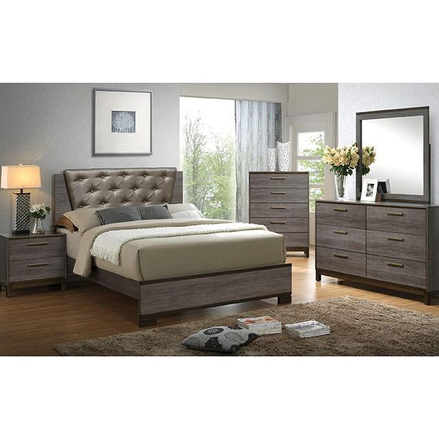 Manvel | Queen Bed | Stylish Upholster w/ Exposed Wood Panel